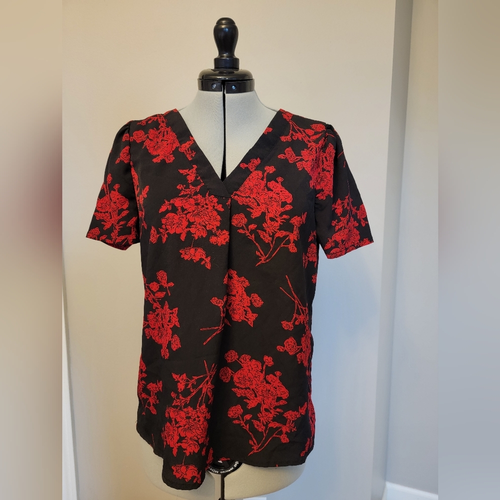 Floral Black and Red Dress